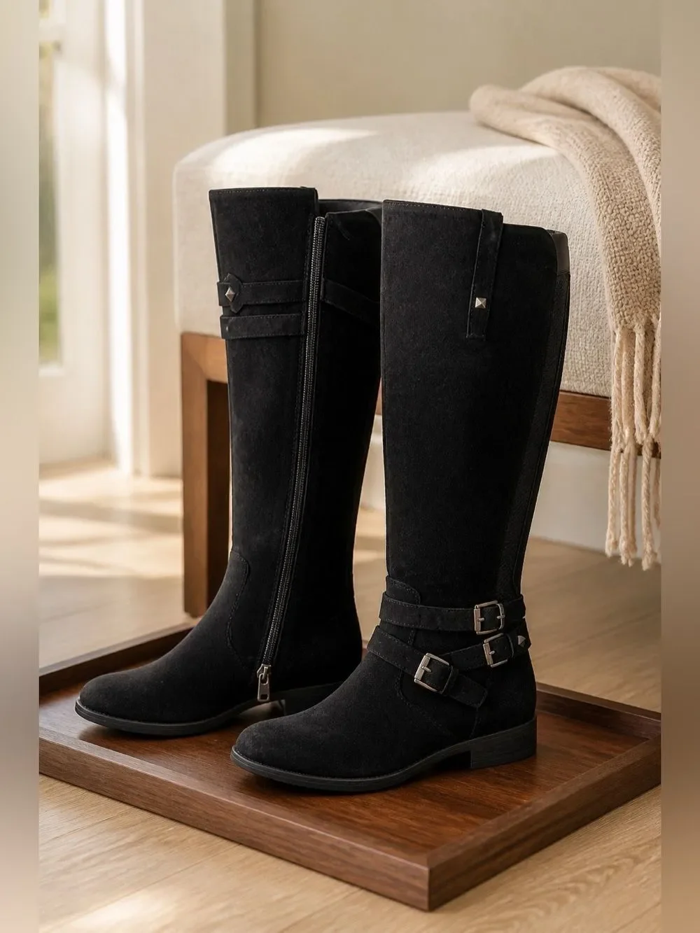 Marc Fisher Classic Black Suede Knee-High Riding Boots